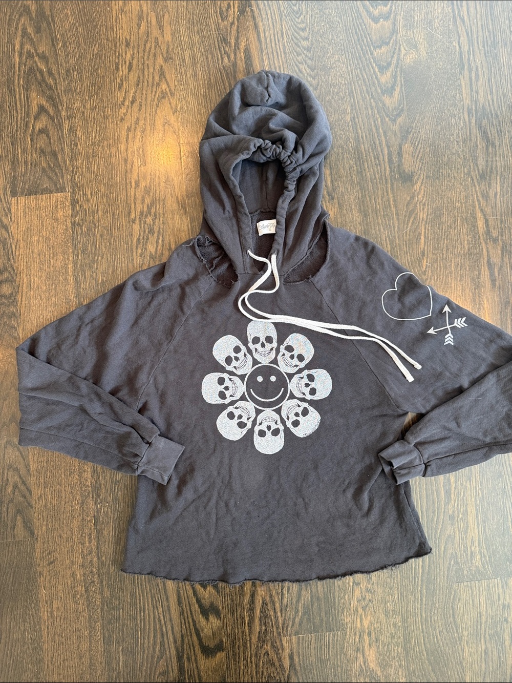 Lauren Moshi Black Skull Flower Smiley heart Hoodie
